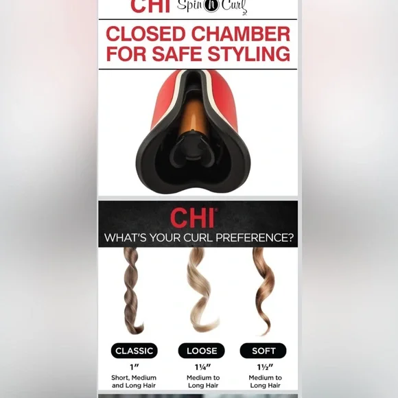 Chi Spin N Curl 1” Ceramic Rotating  Curling Iron-ruby red - Picture 6 of 6